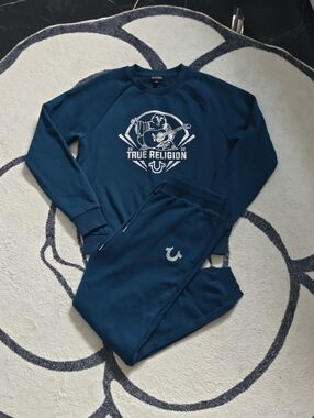 True Religion Kids Deep Navy Logo Sweatshirt & Jogger Pajama Set